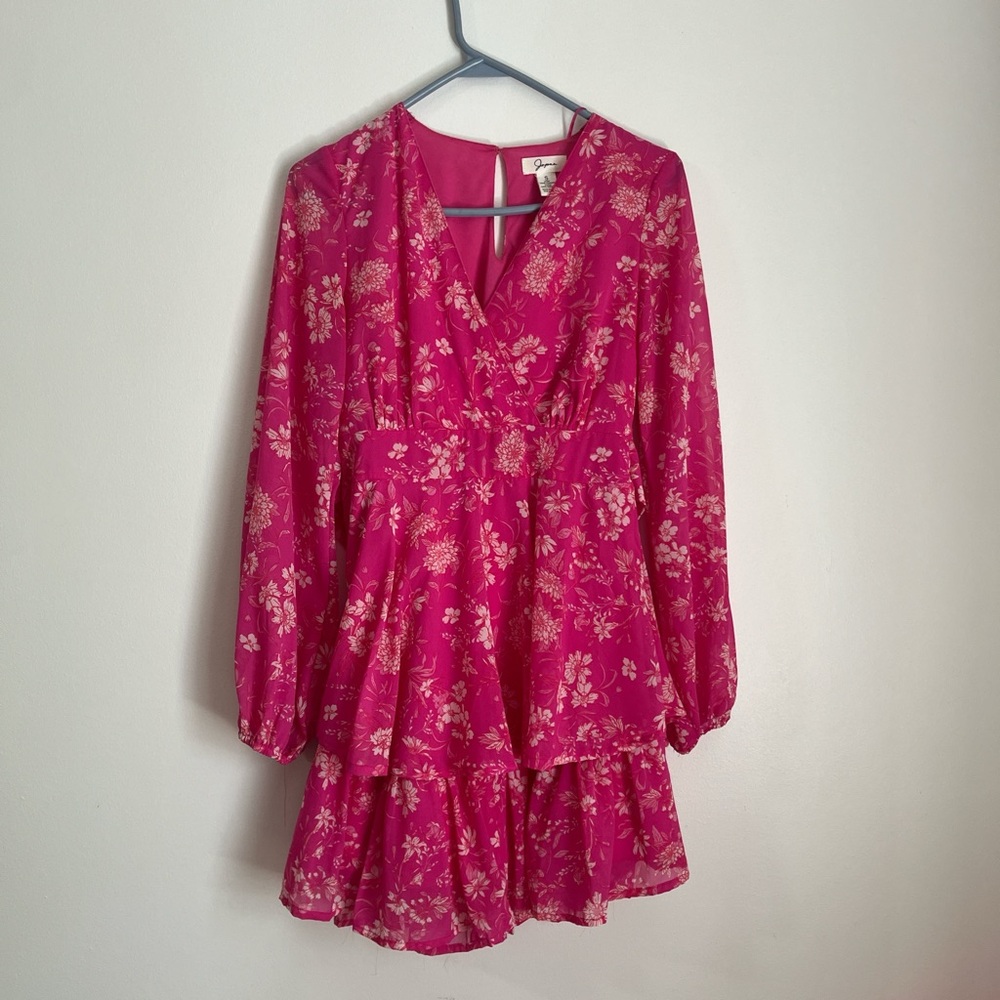 Japna Pink Ruffled Tiered Sundress with Bishop Sleeves